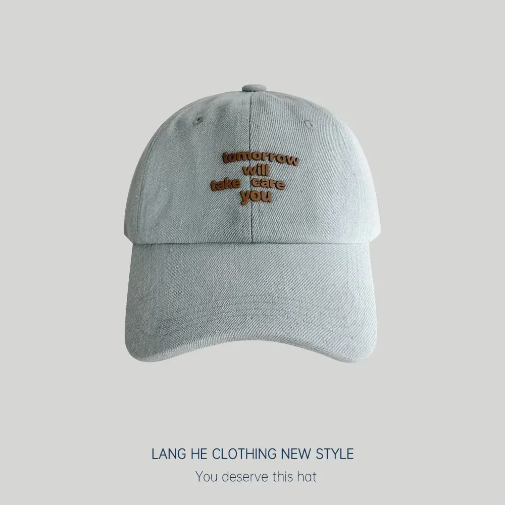 Women Blue Letter Denim Baseball Cap with Quote - Image 3