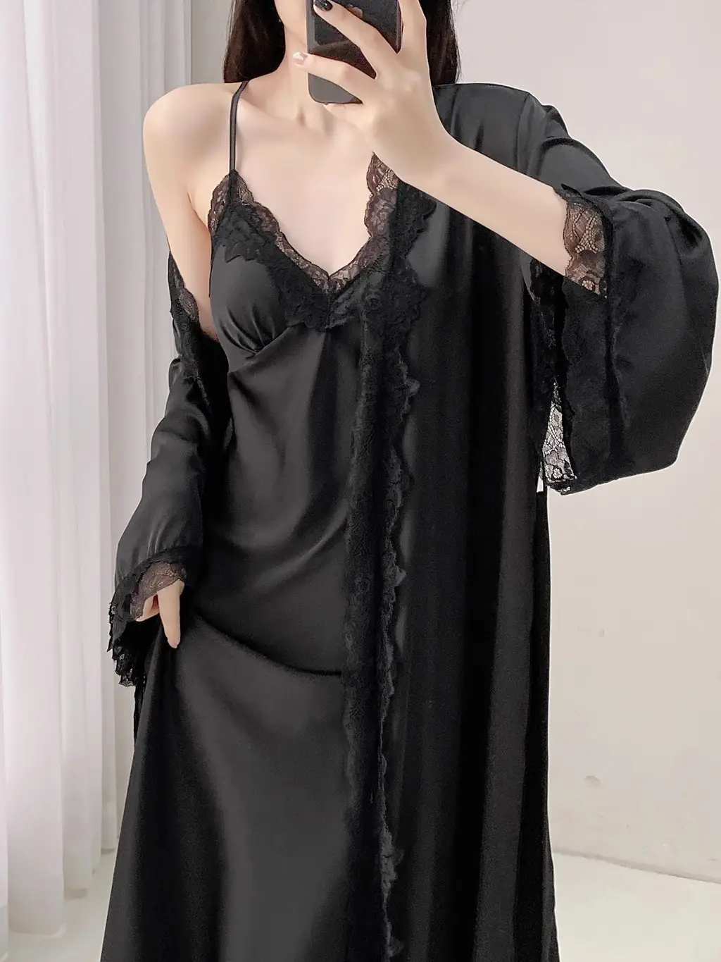 French Court Style Pajamas Women's Spring and Autumn High-grade Ice Silk Red Festive Year Bride Morning Gown Long Nightgown — feature 23