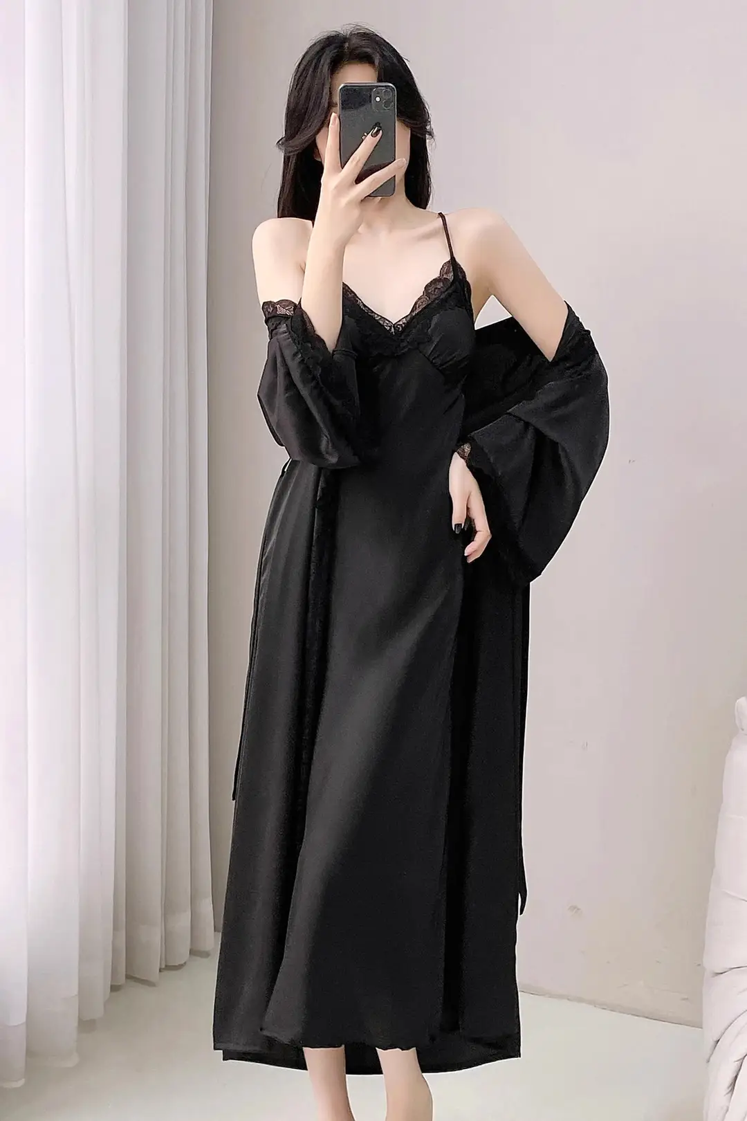 French Court Style Pajamas Women's Spring and Autumn High-grade Ice Silk Red Festive Year Bride Morning Gown Long Nightgown — feature 24