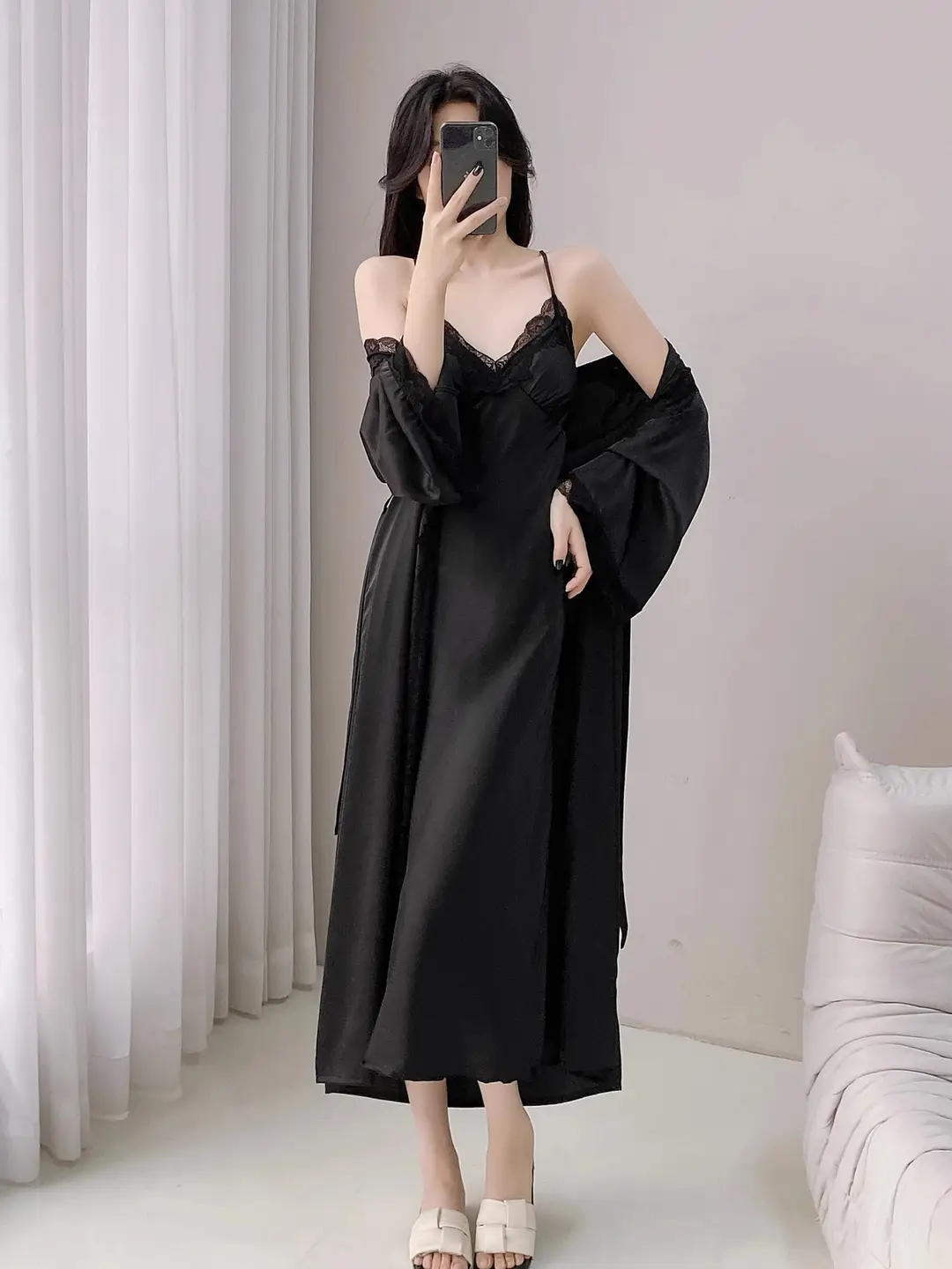 French Court Style Pajamas Women's Spring and Autumn High-grade Ice Silk Red Festive Year Bride Morning Gown Long Nightgown — feature 28