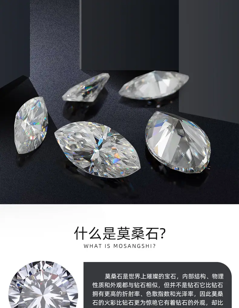 Moissanite Bare Stone 0.1~0.3 Carat D Color Marquise Centimeter Wuzhou Origin — feature 2