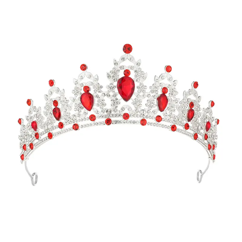 European Wedding Crown Red Crystal Princess Queen Hair Crown — feature 14