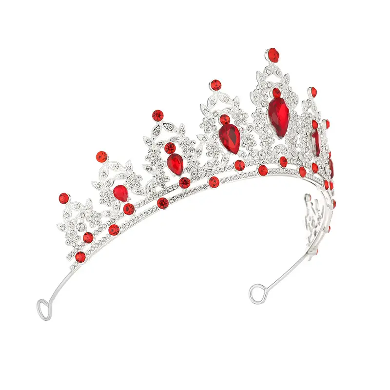 European Wedding Crown Red Crystal Princess Queen Hair Crown — feature 15
