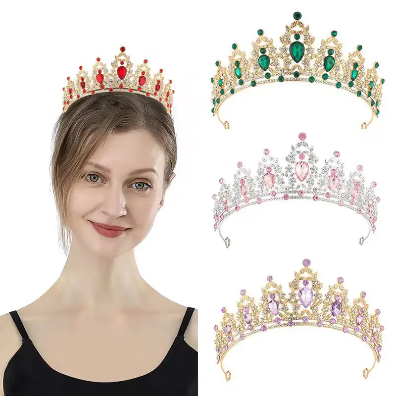 European Wedding Crown Red Crystal Princess Queen Hair Crown — feature 16