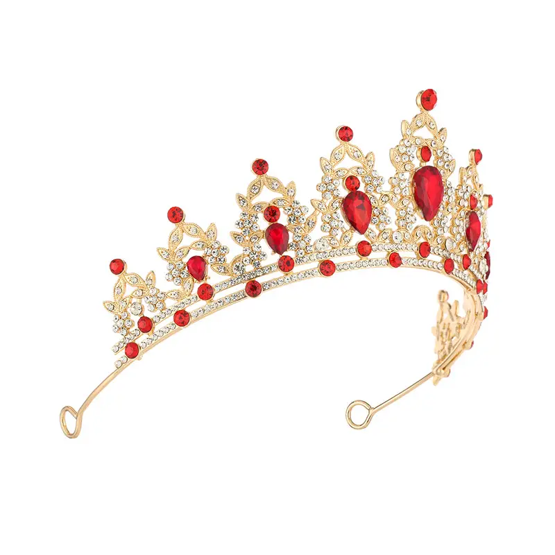 European Wedding Crown Red Crystal Princess Queen Hair Crown — feature 7