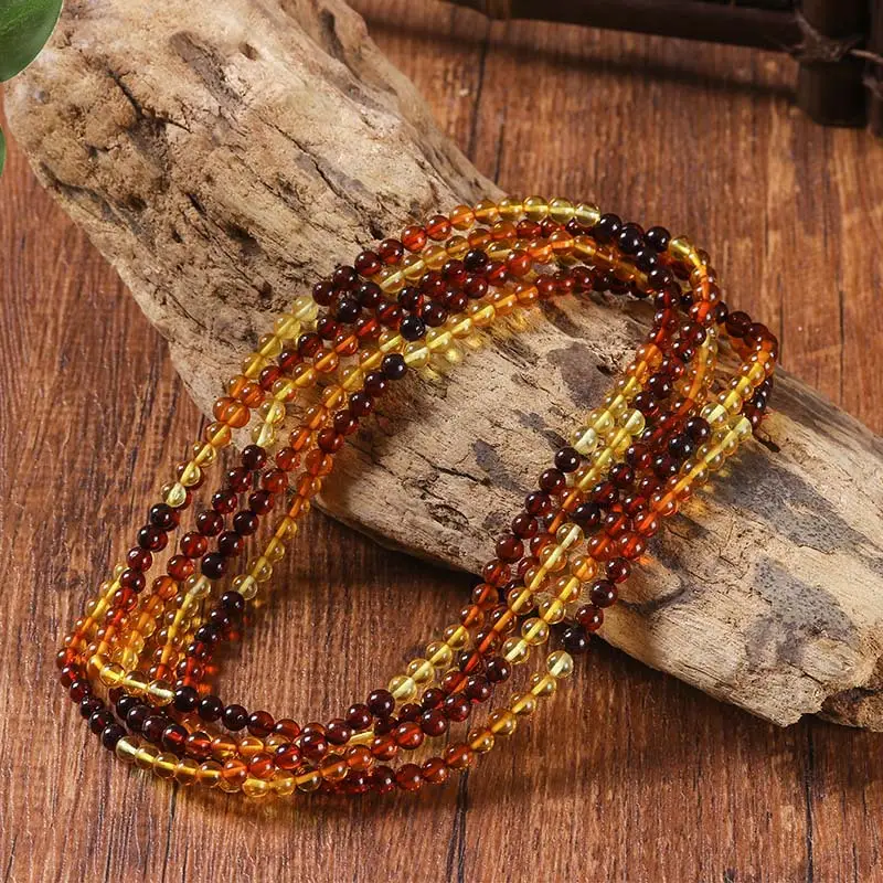 Natural Baltic Amber Beads Bracelet Two Strand Gold Blood Red - Image 4