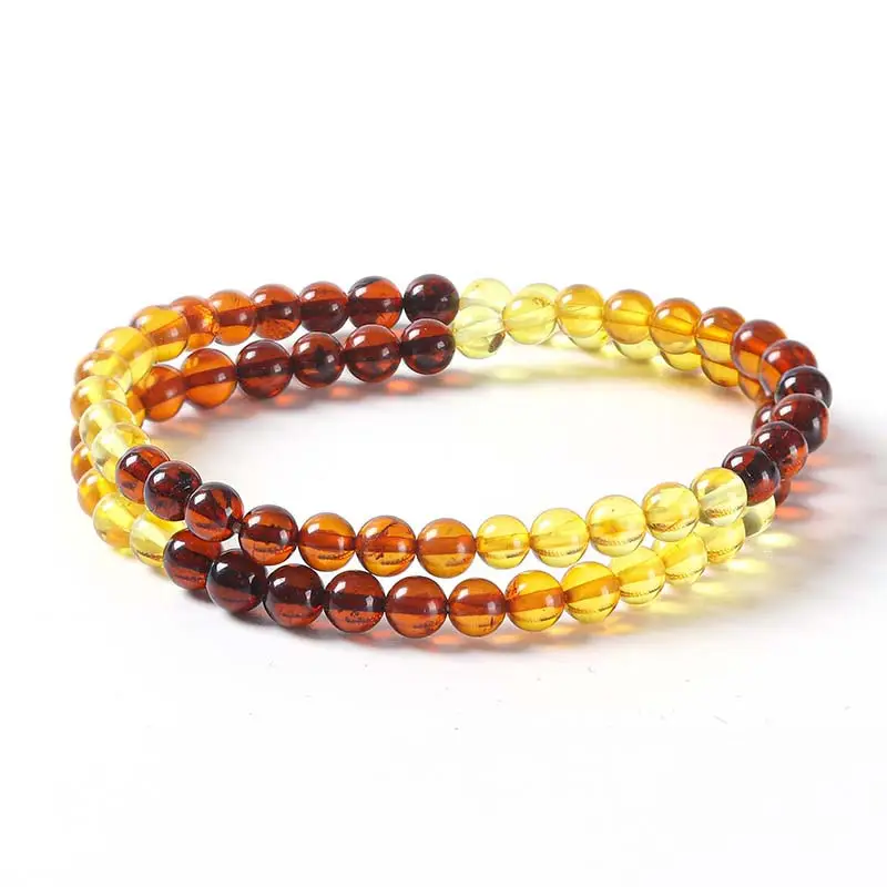 Natural Baltic Amber Beads Bracelet Two Strand Gold Blood Red - Image 5