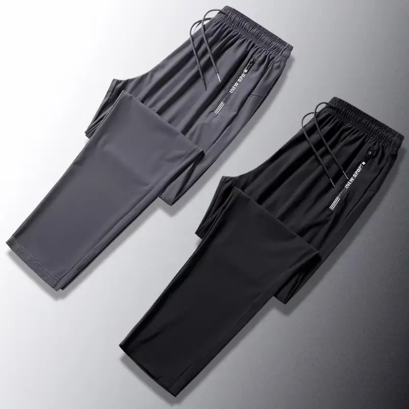 Men's Black & Gray Ice Silk Jogger Pants Korean Style — feature 9