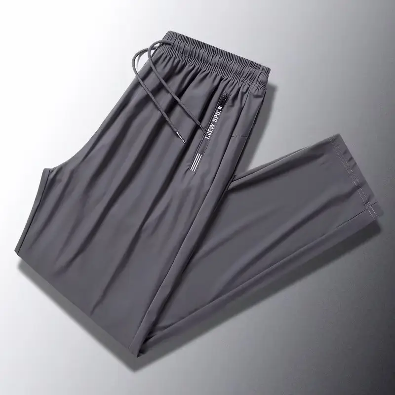 Men's Black & Gray Ice Silk Jogger Pants Korean Style