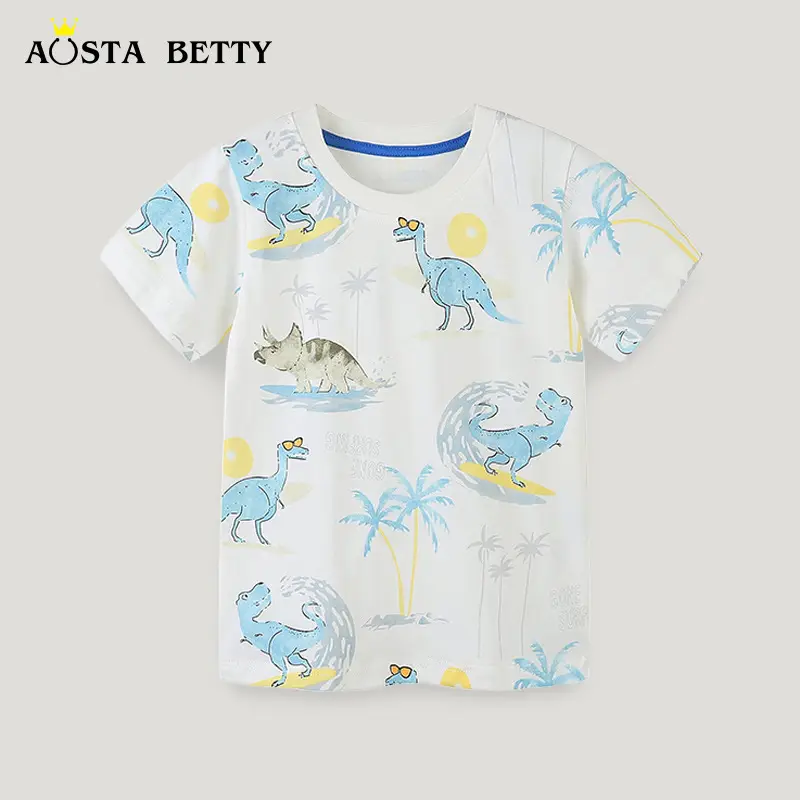 Boys Cartoon Dinosaur T-Shirt White Short Sleeve - Image 2