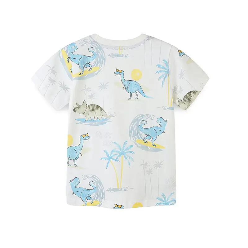 Boys Cartoon Dinosaur T-Shirt White Short Sleeve - Image 3