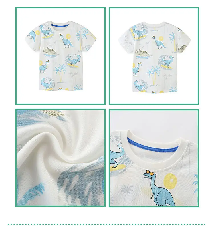 Boys Cartoon Dinosaur T-Shirt White Short Sleeve — feature 38