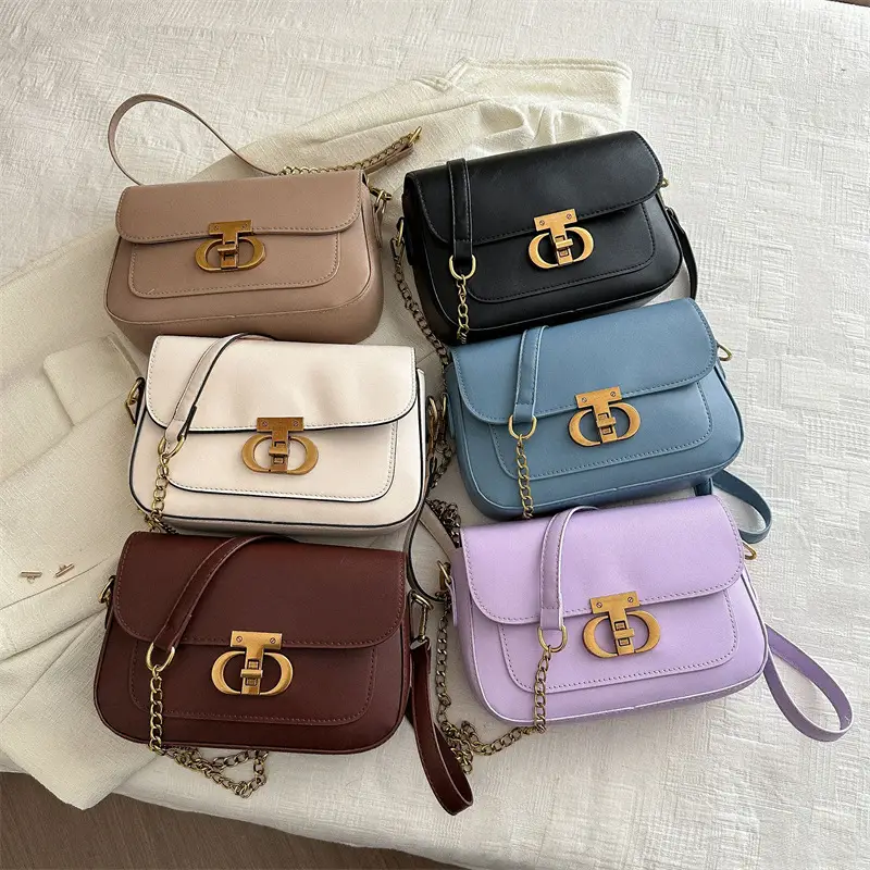 Retro Lock Blue Chain Crossbody Bag - Image 7