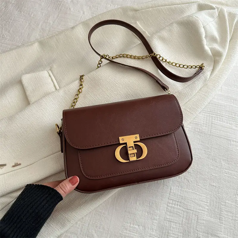 Retro Lock Blue Chain Crossbody Bag - Image 4