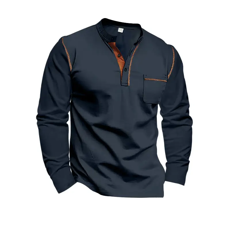 Men Dark Blue Knit Long Sleeve T-Shirt Button Front — feature 11