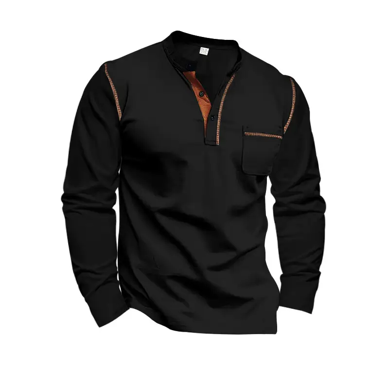 Men Dark Blue Knit Long Sleeve T-Shirt Button Front — feature 18
