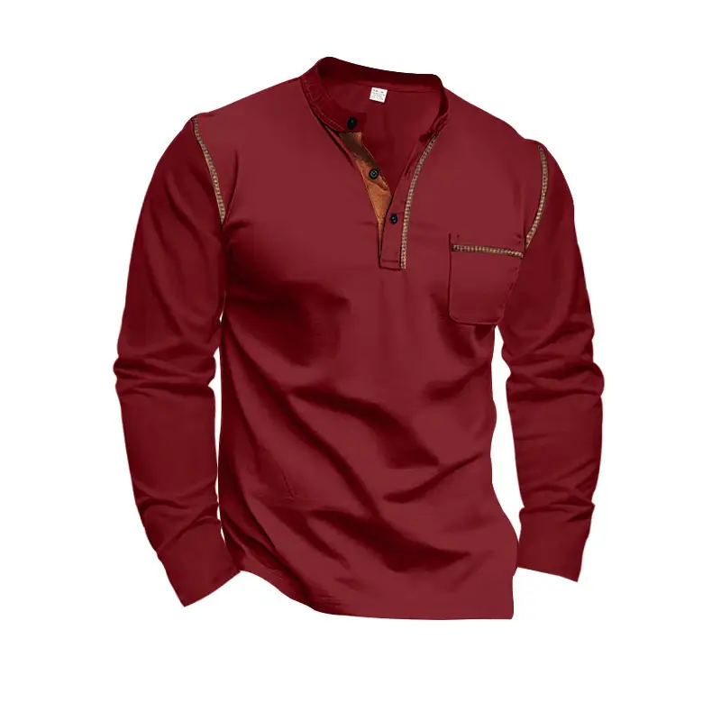 Men Dark Blue Knit Long Sleeve T-Shirt Button Front — feature 25
