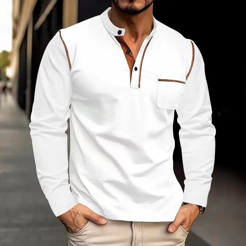Men Dark Blue Knit Long Sleeve T-Shirt Button Front — feature 3