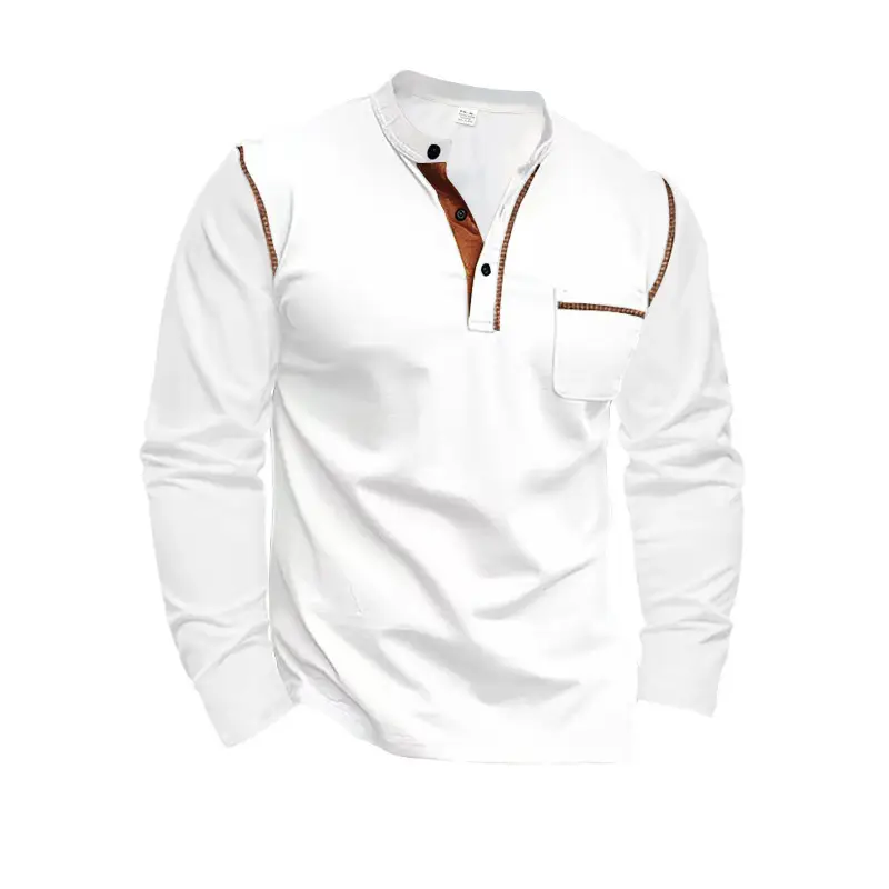 Men Dark Blue Knit Long Sleeve T-Shirt Button Front — feature 4