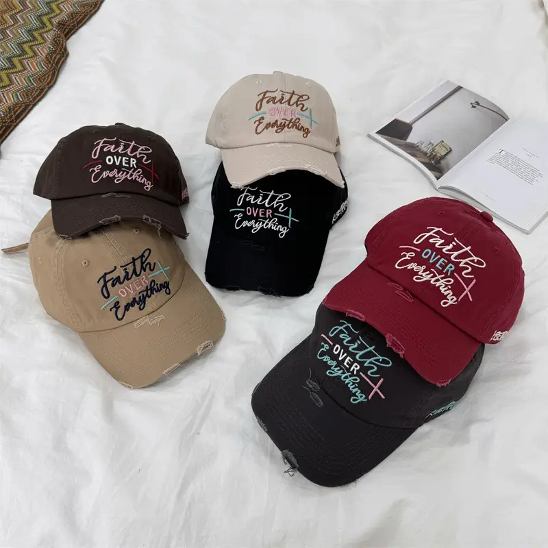 Women Black Embroidered Cap Faith Over Everything