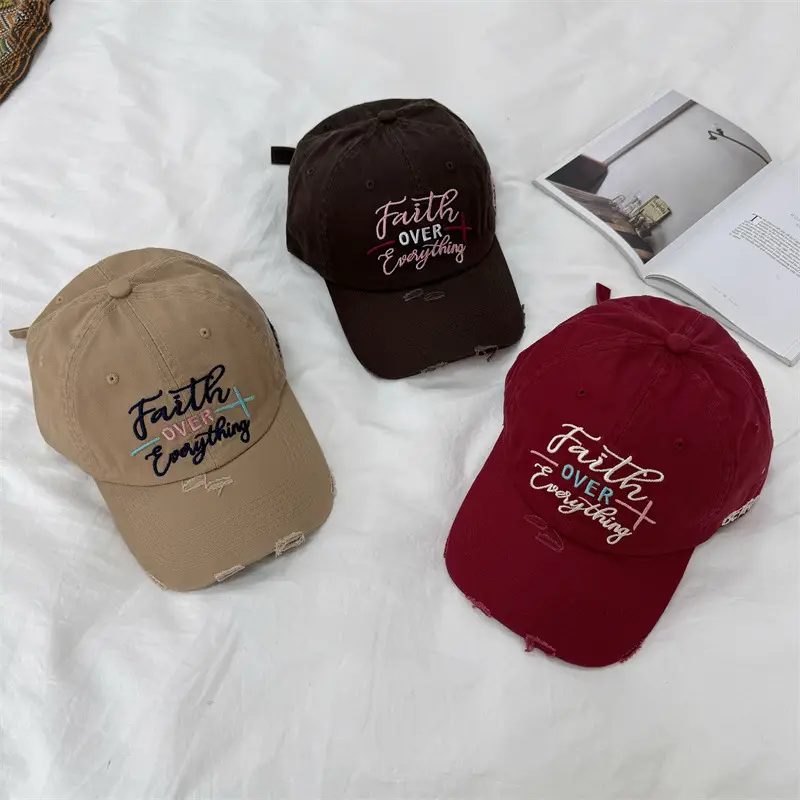 Women Black Embroidered Cap Faith Over Everything