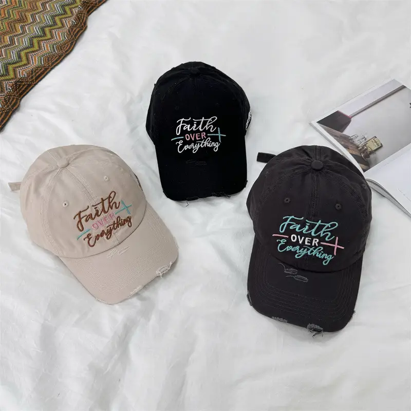 Women Black Embroidered Cap Faith Over Everything