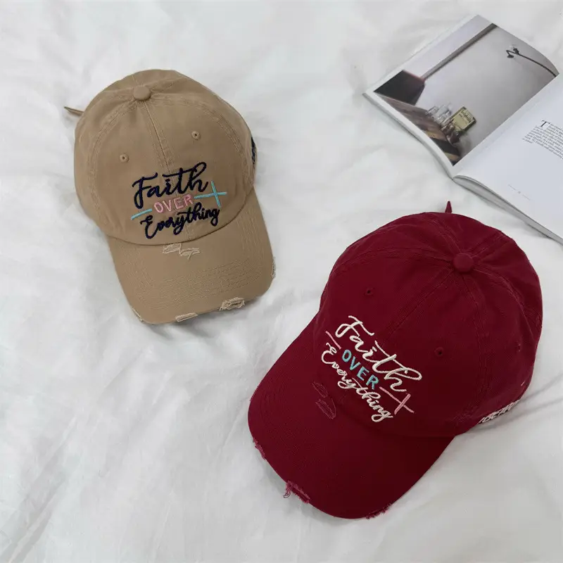 Women Black Embroidered Cap Faith Over Everything