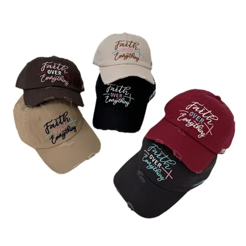 Women Black Embroidered Cap Faith Over Everything