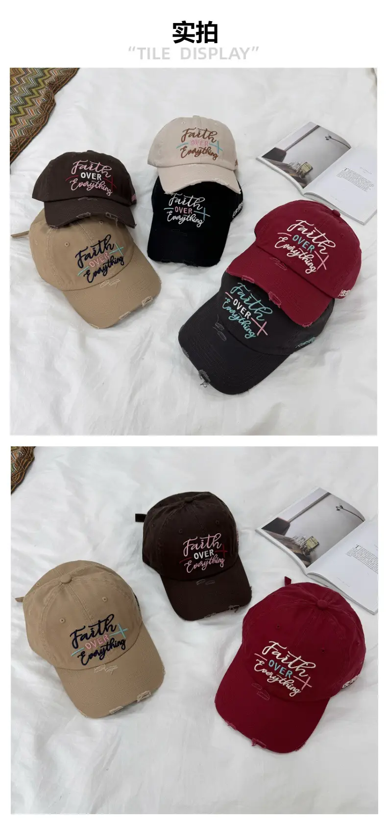 Women Black Embroidered Cap Faith Over Everything — feature 2