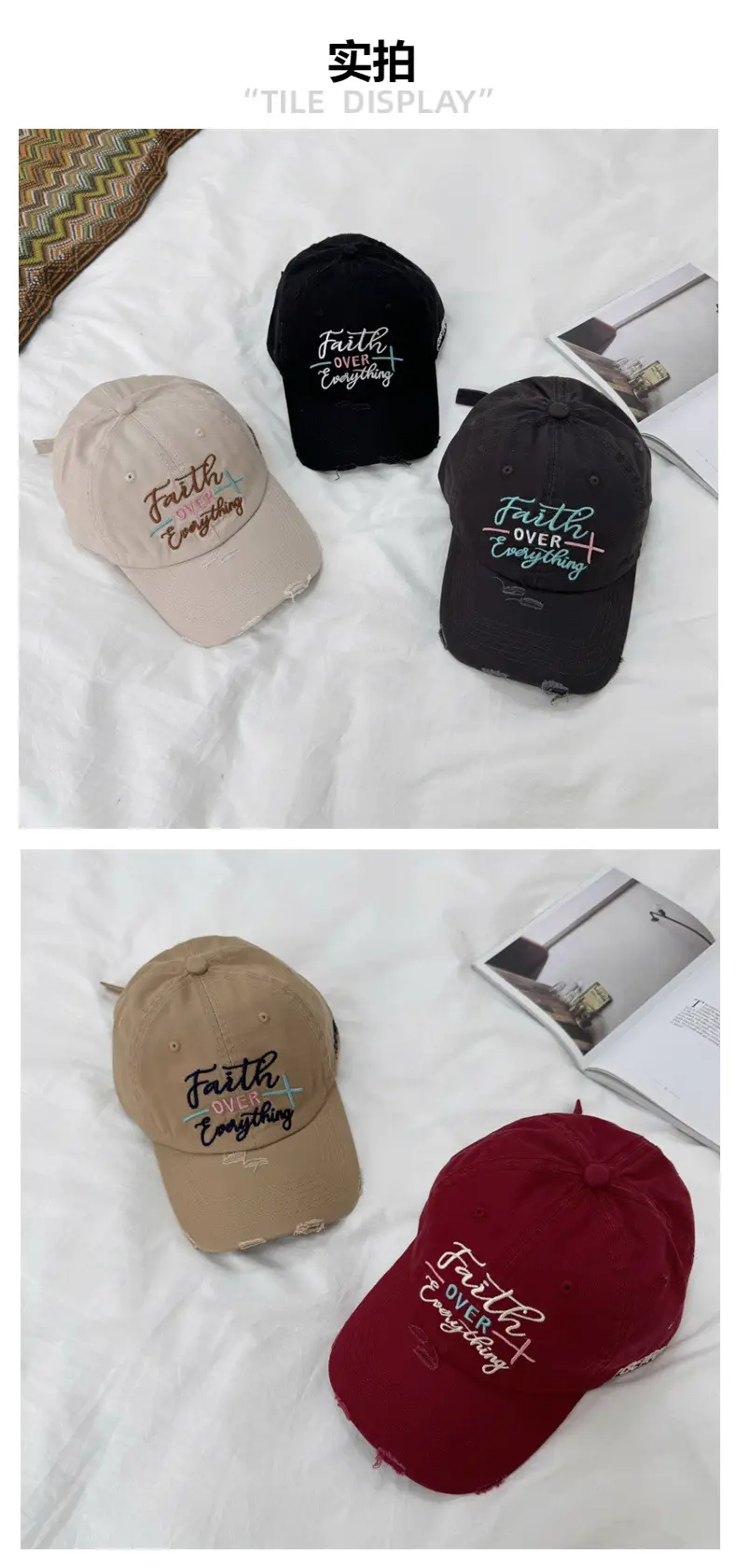 Women Black Embroidered Cap Faith Over Everything — feature 3
