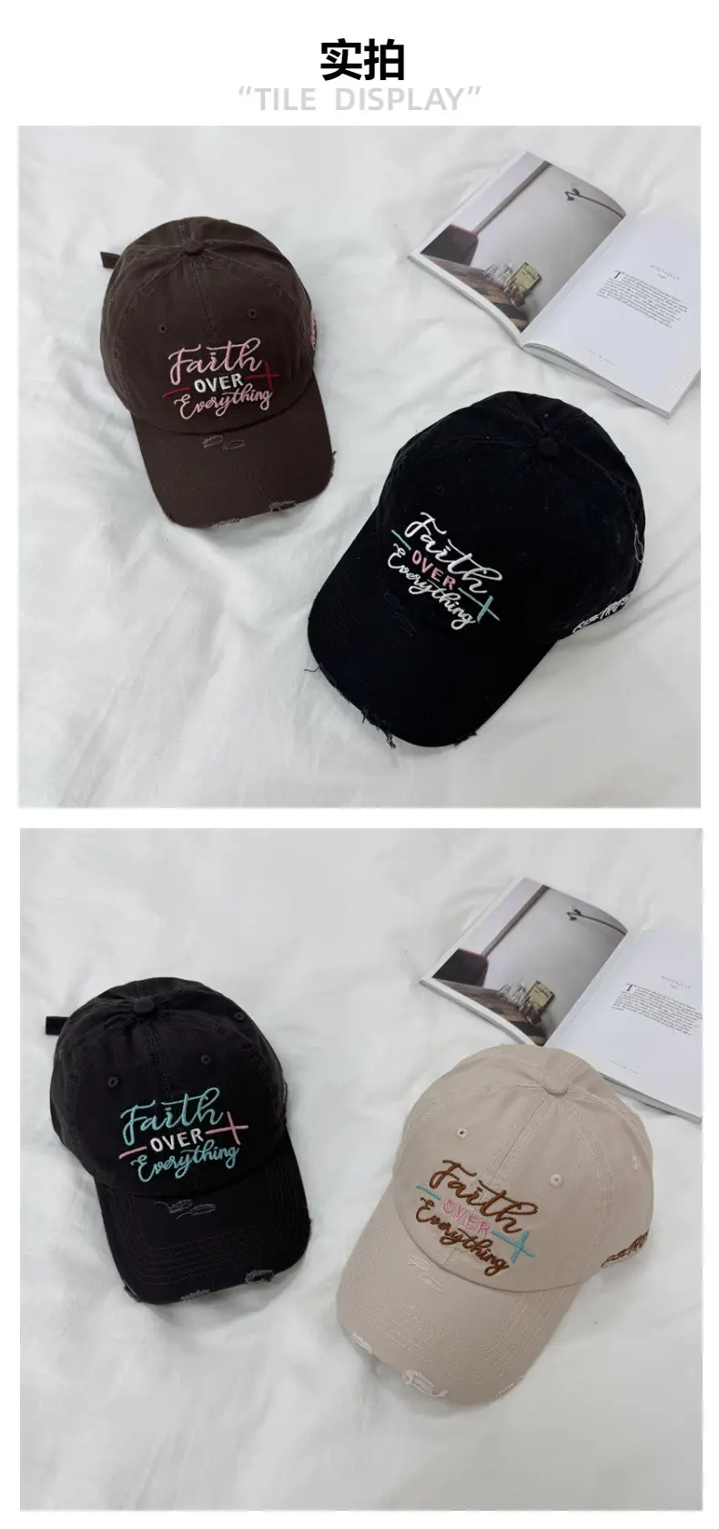 Women Black Embroidered Cap Faith Over Everything — feature 4