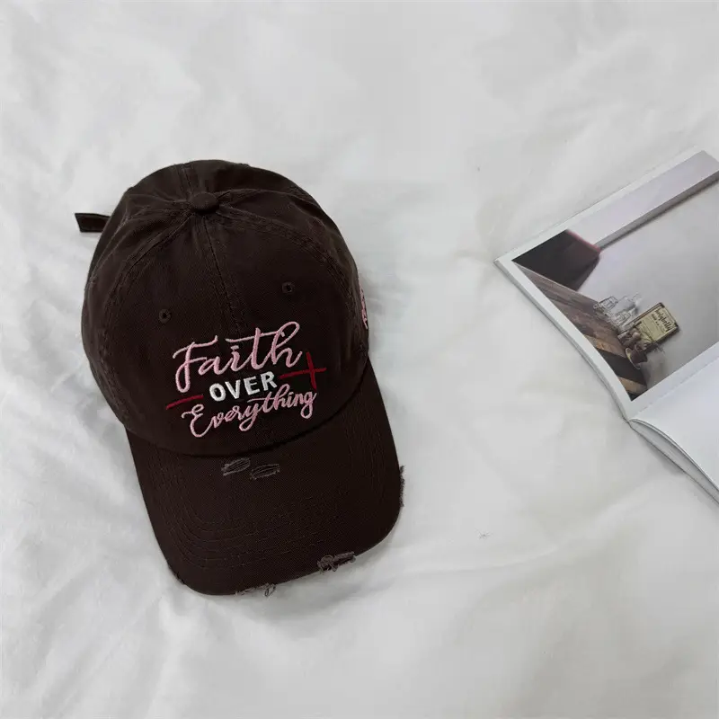 Women Black Embroidered Cap Faith Over Everything