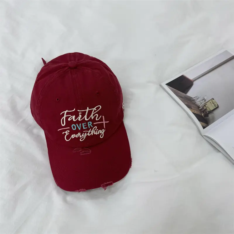 Women Black Embroidered Cap Faith Over Everything