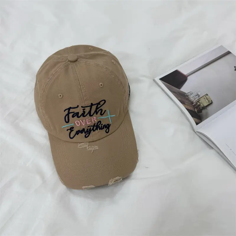 Women Black Embroidered Cap Faith Over Everything
