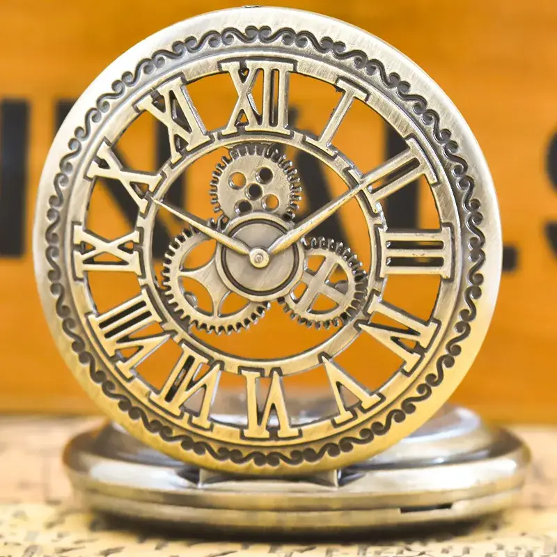 Vintage Roman Clock with Pocket Watch Design Bronze Case - Image 2