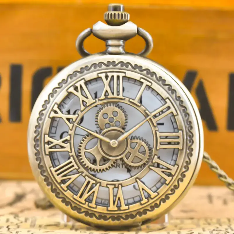 Vintage Roman Clock with Pocket Watch Design Bronze Case - Image 3
