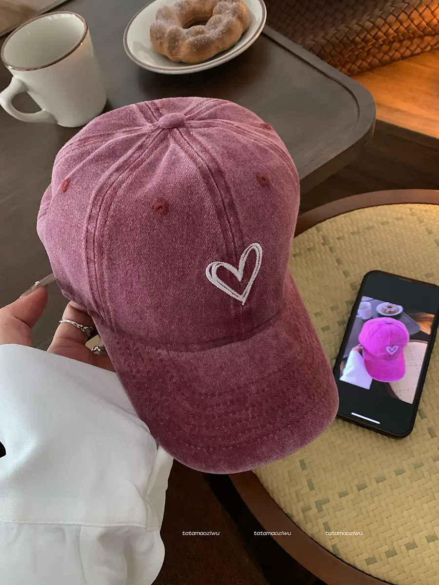 Women Pink Heart Cap 2024 Peak Cap - Image 6