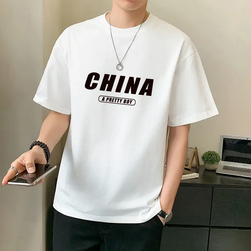 Men Pure Cotton Heart Print T-Shirt Black Loose Fit