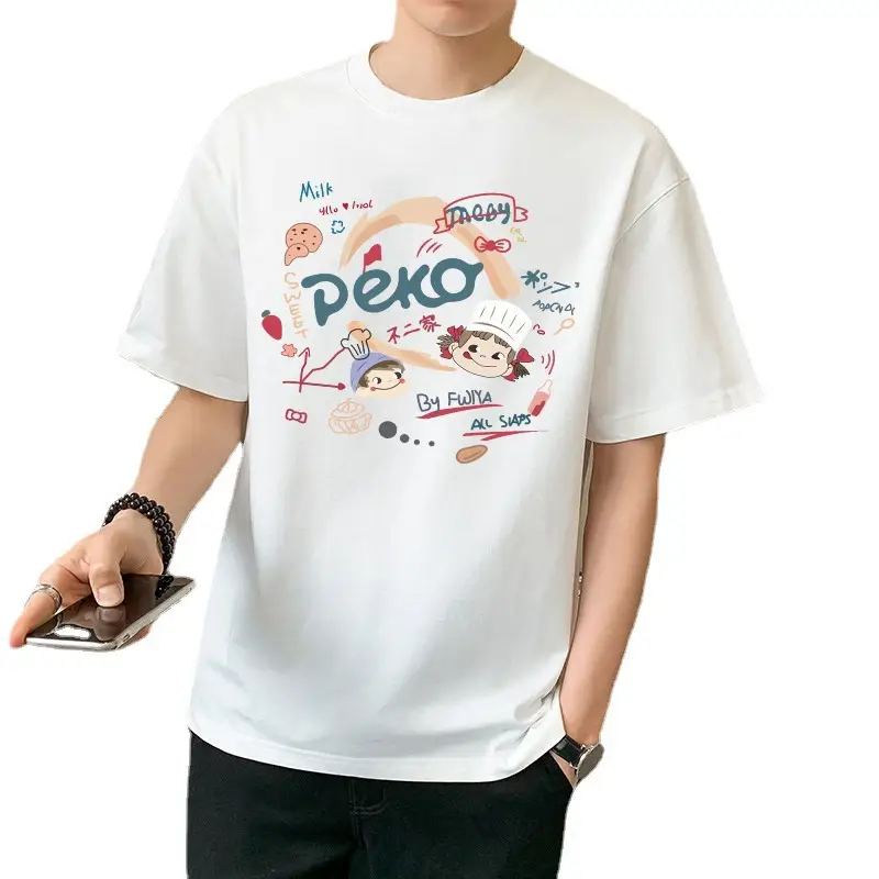 Men Pure Cotton Heart Print T-Shirt Black Loose Fit