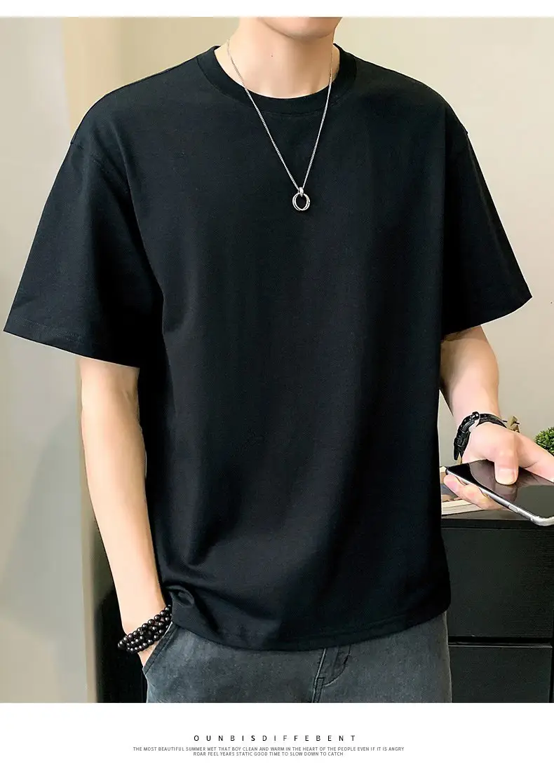 Men Pure Cotton Heart Print T-Shirt Black Loose Fit — feature 10