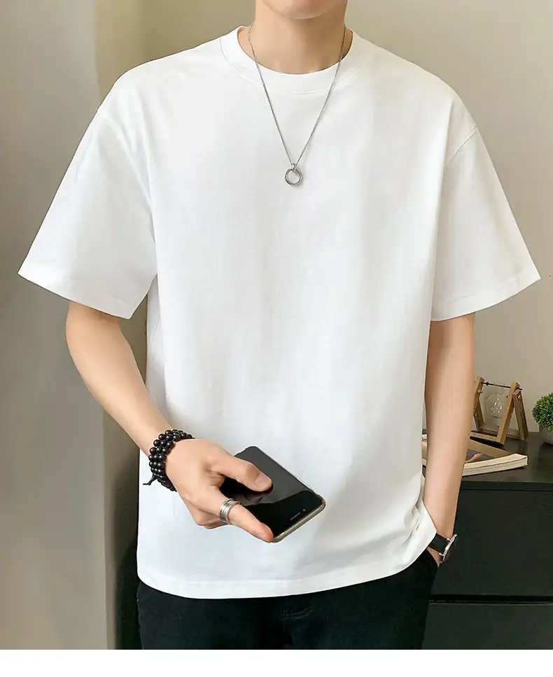 Men Pure Cotton Heart Print T-Shirt Black Loose Fit — feature 2