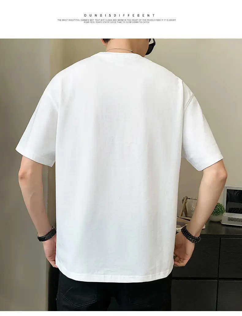 Men Pure Cotton Heart Print T-Shirt Black Loose Fit — feature 7