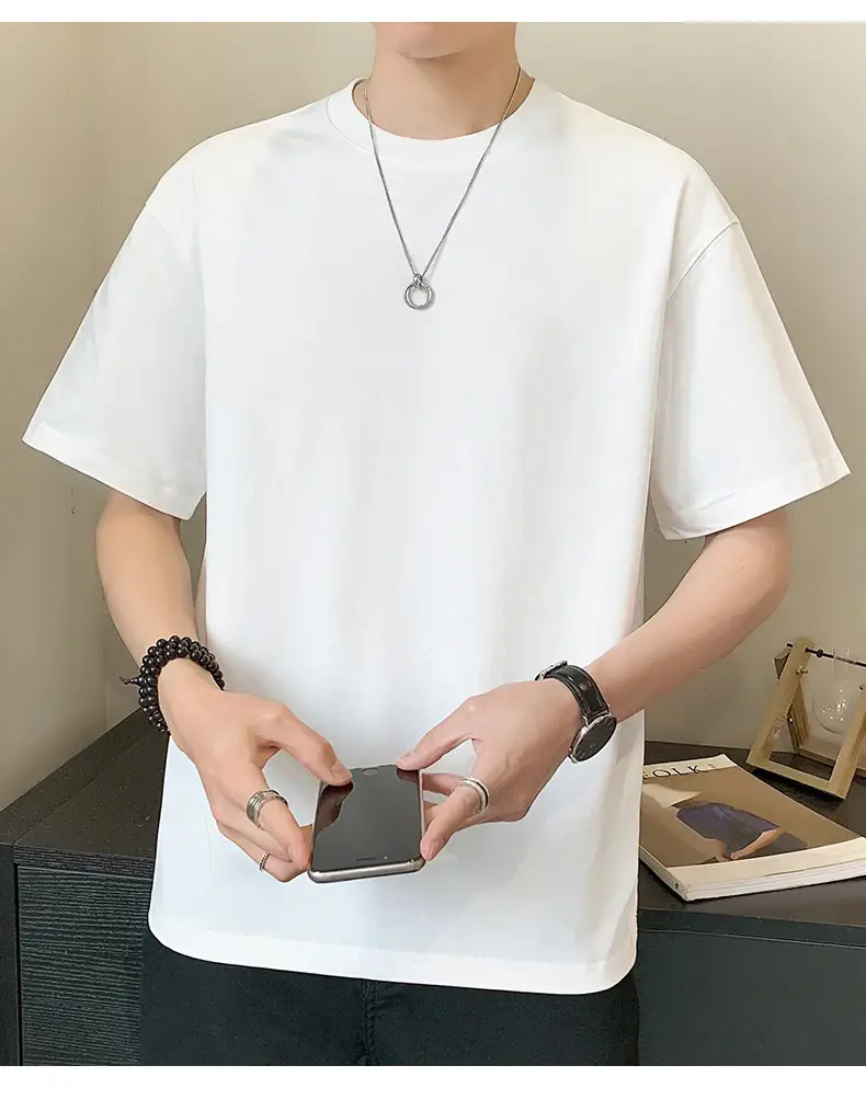Men Pure Cotton Heart Print T-Shirt Black Loose Fit — feature 8