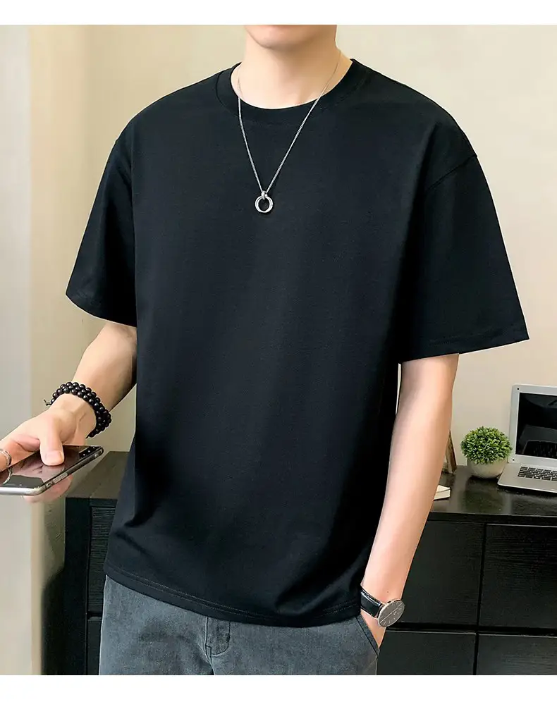 Men Pure Cotton Heart Print T-Shirt Black Loose Fit — feature 9