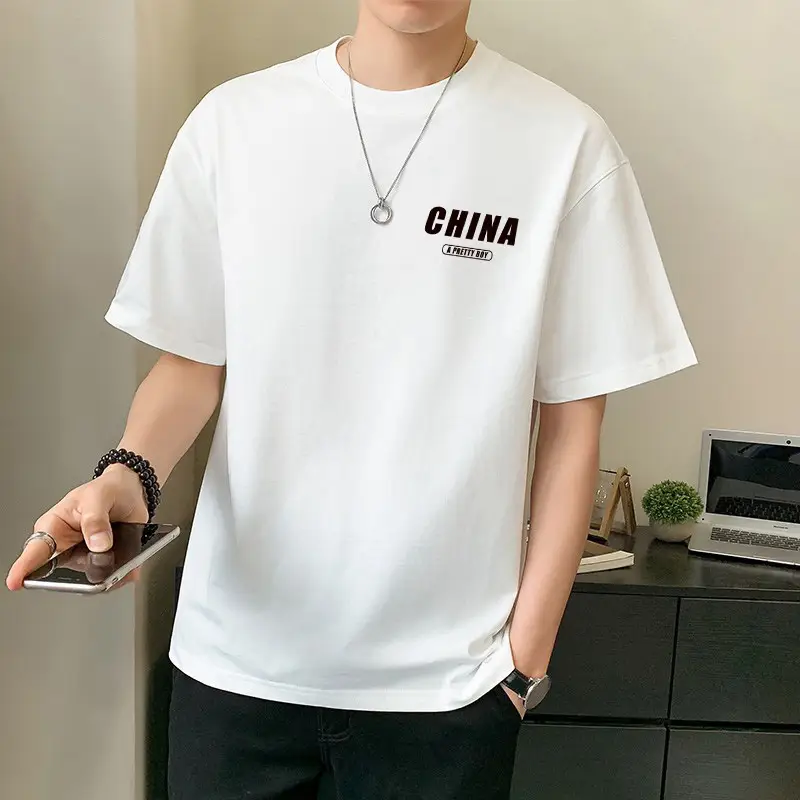Men Pure Cotton Heart Print T-Shirt Black Loose Fit