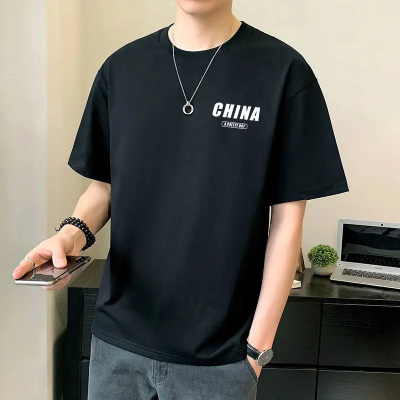 Men Pure Cotton Heart Print T-Shirt Black Loose Fit