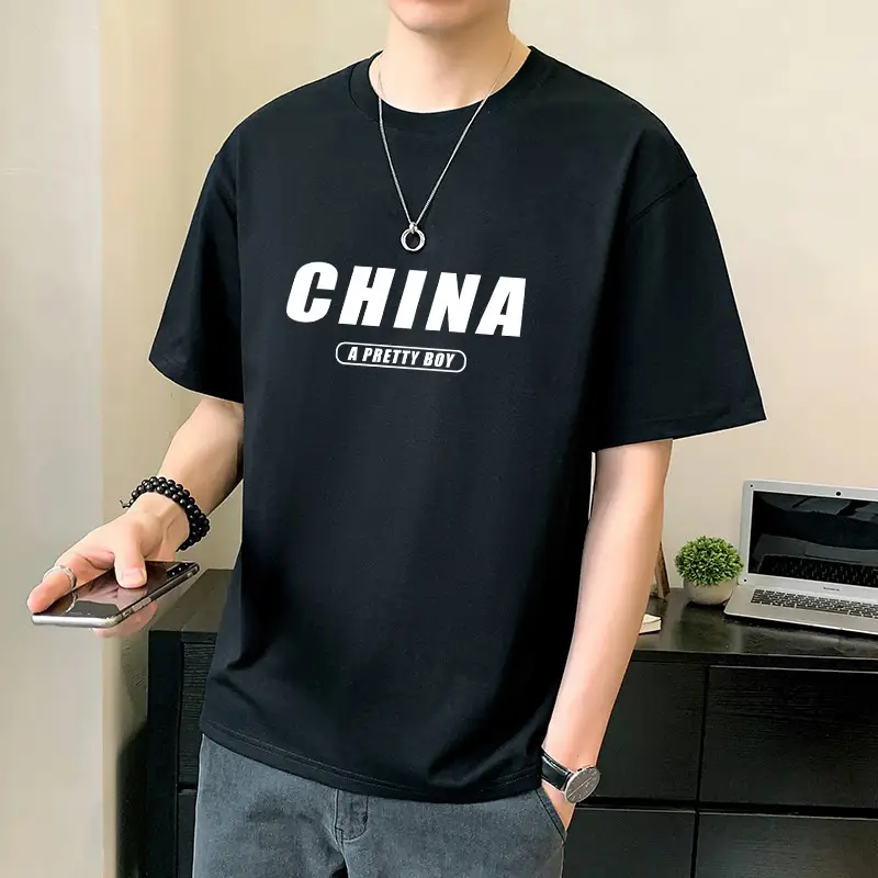 Men Pure Cotton Heart Print T-Shirt Black Loose Fit