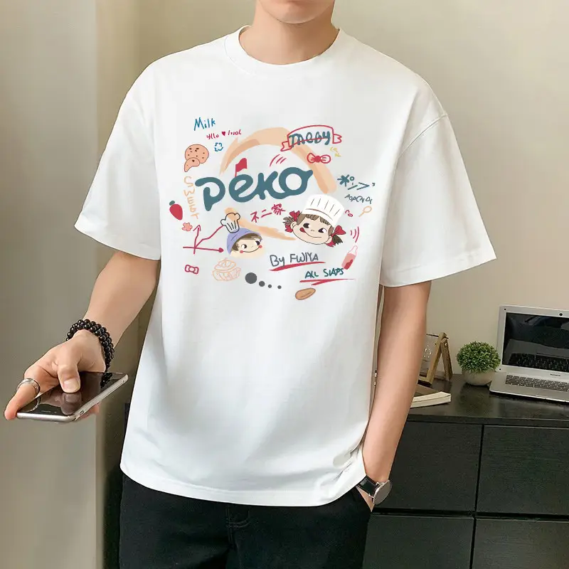 Men Pure Cotton Heart Print T-Shirt Black Loose Fit