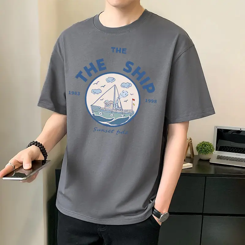 Men Pure Cotton Heart Print T-Shirt Black Loose Fit