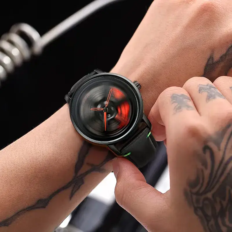 Men's Black Yellow Rotating Wheel Quartz Watch - Image 4